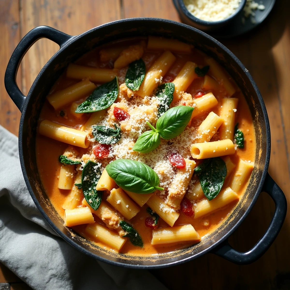 One-Pot Creamy Tuscan Pasta with Sun-Dried Tomatoes and Spinach
