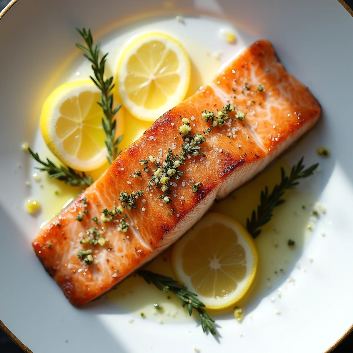 Lemon Herb Grilled Salmon with Crispy Skin and Herb Oil