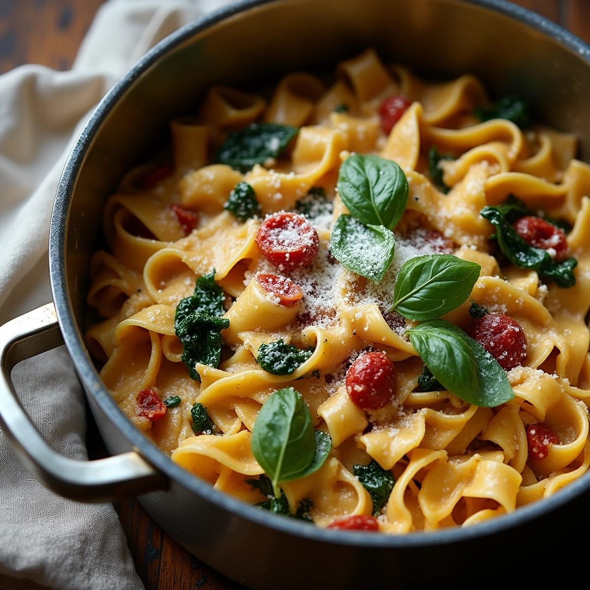 One-Pot Creamy Tuscan Pasta with Sun-Dried Tomatoes and Spinach